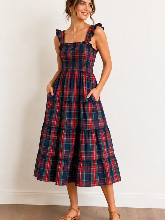 J. Crew Dresses & Skirts - J.Crew Re-Imagined Plaid Smocked Midi Dress Small Cottagecore Pockets
